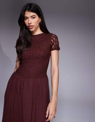 Asos Design Short Sleeve Lace Hybrid Maxi Dress In White