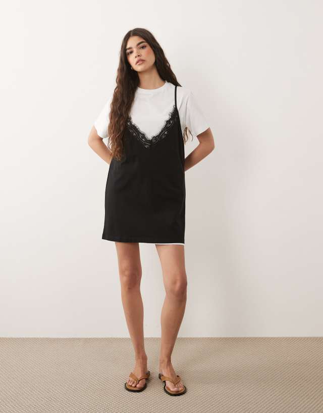 black dress with white lace overlay ASOS Design - Mini - Women - Cotton - XS A-line V Neck Light the dress combines comfort Colour:Raisin BUM-FEATURE