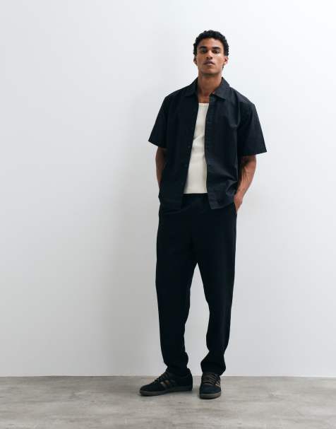 ASOS DESIGN short sleeve linen shirt in black - view 1