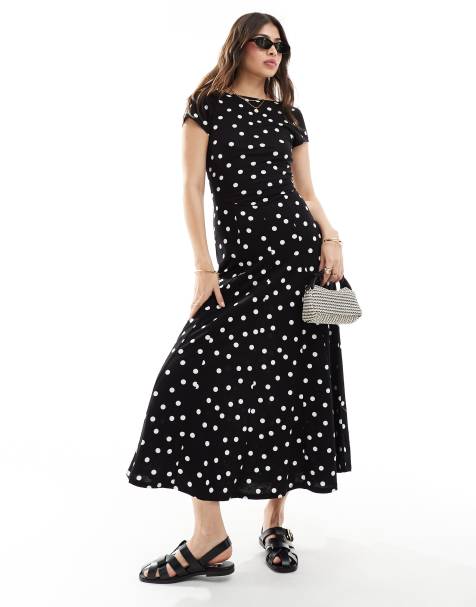 ASOS DESIGN short sleeve low back maxi dress in mono polka dot - view 1