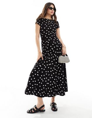 ASOS DESIGN short sleeve low back maxi dress in mono polka dot