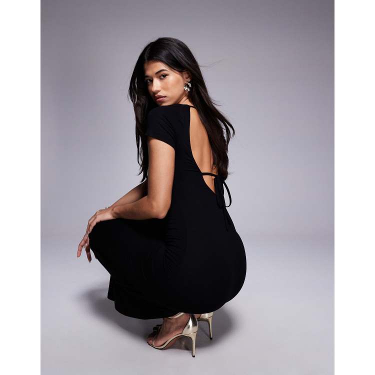 ASOS DESIGN short sleeve maxi dress with open back in black | ASOS