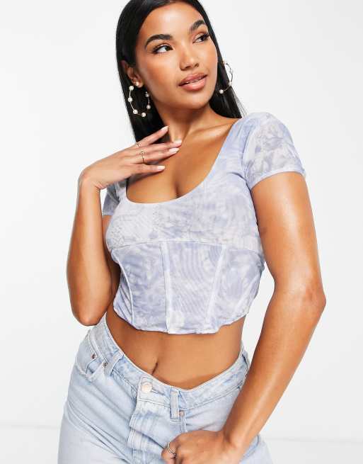 ASOS DESIGN short sleeve mesh corset in rennaisance print