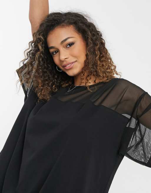 Ladies Womens Short Sleeve Oversized Black Sheer Mesh T-Shirt