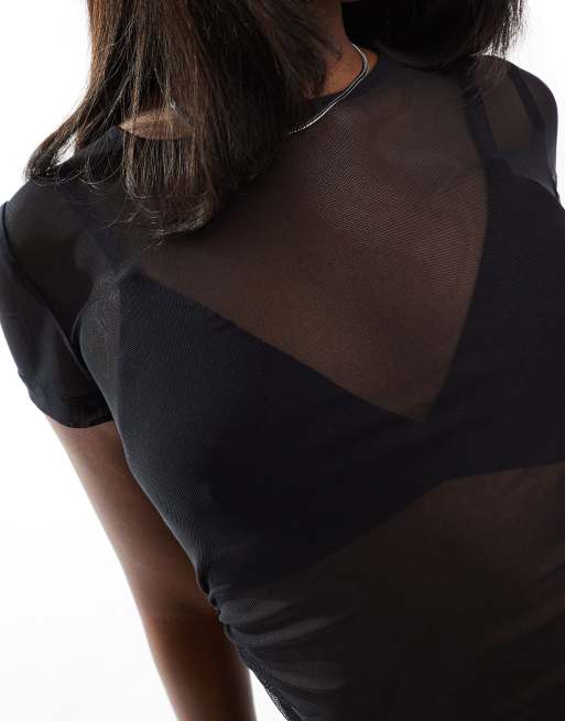 ASOS DESIGN short sleeve mesh top in black | ASOS