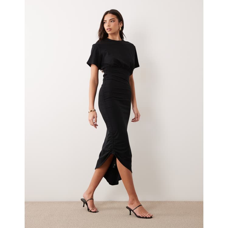tie ruched dress Marli Ruched Tie Front Midi Dress