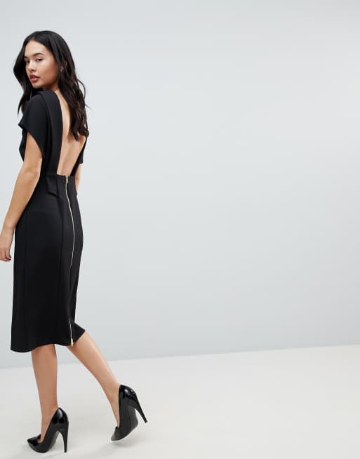 ASOS DESIGN Short Sleeve Midi Pencil Dress With Open Back