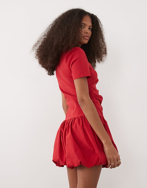 red bubble dress Bridget Off the Shoulder Hem Mini - L Size - Women's Dresses this dress offers a structured yet feminine silhouette ASOS Design - Mini Dress