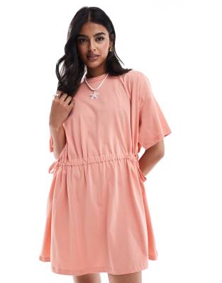 ASOS DESIGN short sleeve mini dress with channel waist in terracotta - view 1