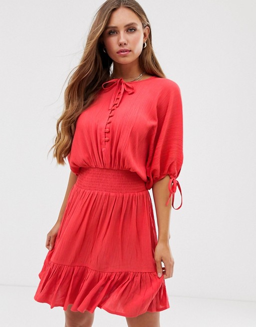 ASOS DESIGN short sleeve mini dress with elasticated waist in crinkle