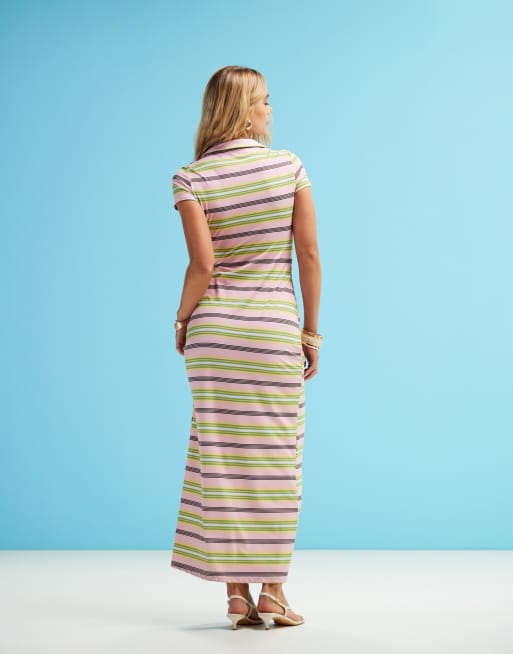 ASOS DESIGN short sleeve mini polo dress in multi stripe, 4 of 4