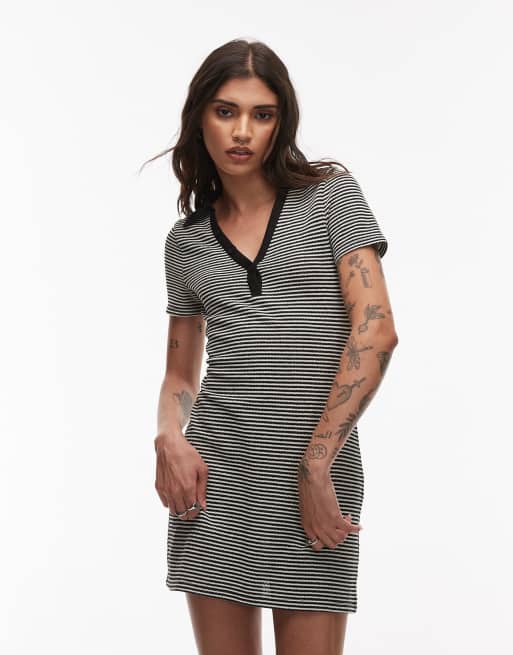 ASOS DESIGN short sleeve mini polo dress in stripes