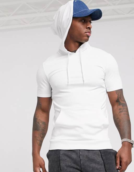 Muscle fit sale white hoodie