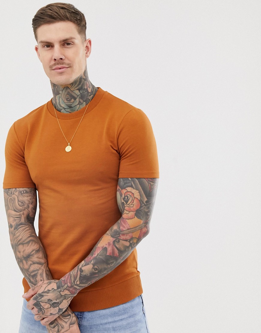 ASOS DESIGN short sleeve muscle sweatshirt in rusty brown