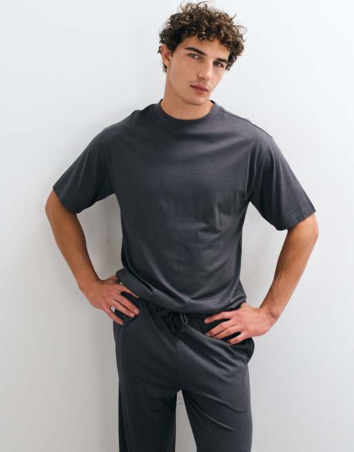 ASOS DESIGN  short sleeve nightwear set in modal in charcoal, 3 of 5