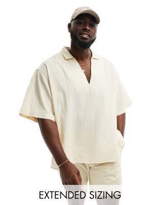 ASOS DESIGN ASOS DESIGN short sleeve overhead linen blend shirt in ecru-White