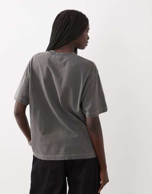 ASOS DESIGN short sleeve oversized graphic top with skeleton in washed charcoal, 4 of 4