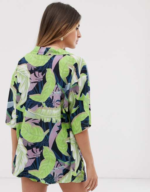 ASOS DESIGN Curve hawaiian shirt in leaf print