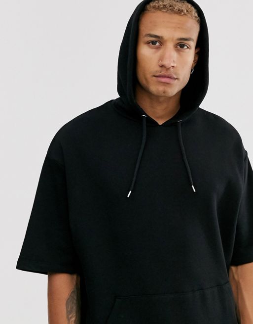 ASOS DESIGN short sleeve hoodie in black