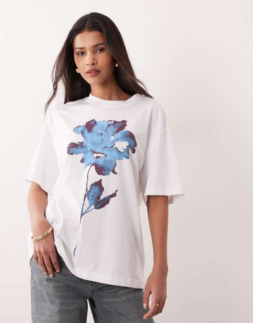 ASOS DESIGN short sleeve oversized T-shirt with bloomed flower graphic in black, 3 of 4