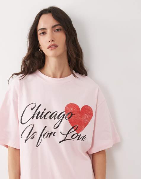 ASOS DESIGN short sleeve oversized t-shirt with Chicago Is for Love graphic in light pink - view 1