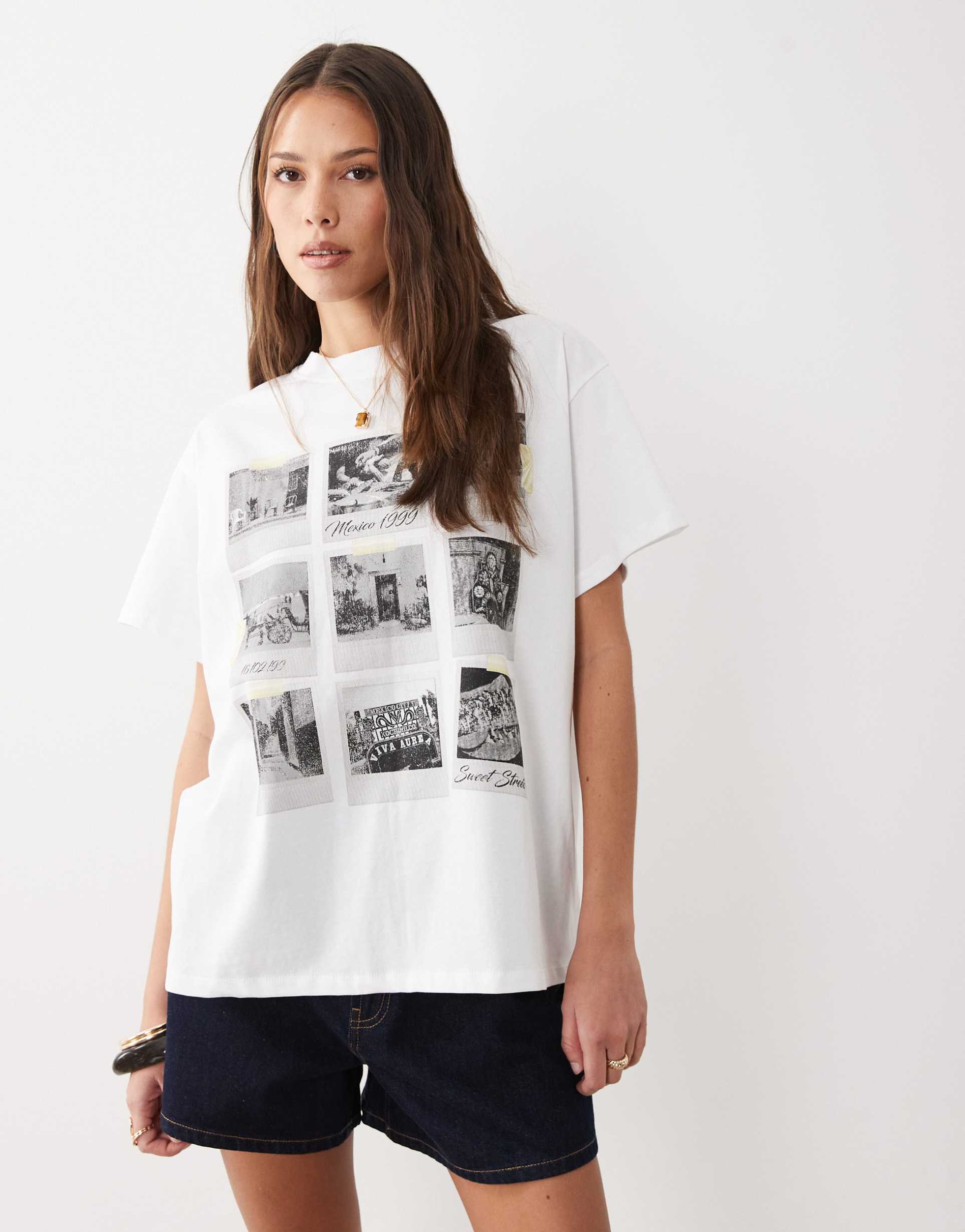 asos design short sleeve oversized t-shirt with mexico photographic print in black and white