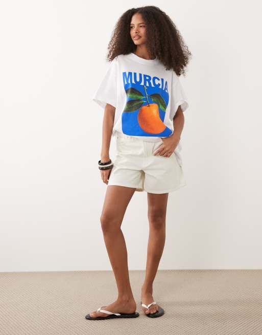ASOS DESIGN short sleeve oversized t-shirt with Murcia graphic in white, 2 of 4