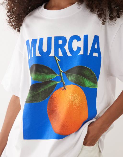 ASOS DESIGN short sleeve oversized t-shirt with Murcia graphic in white, 3 of 4