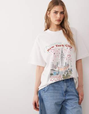 Asos Design Short Sleeve Oversized T-shirt With New York City Graphic In White