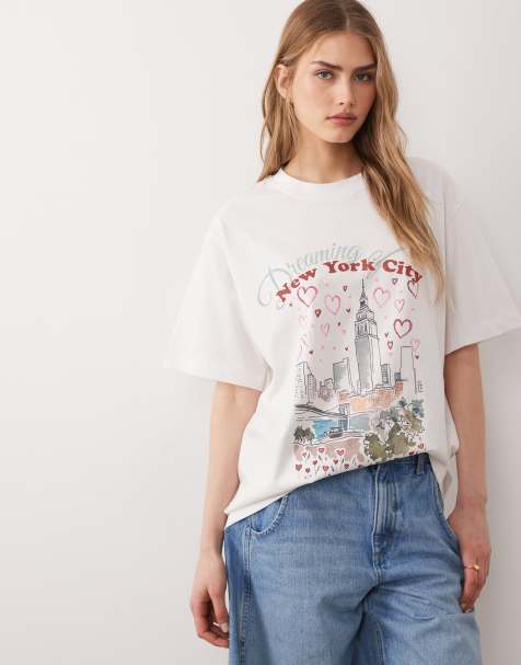 ASOS DESIGN short sleeve oversized t-shirt with New York City graphic in white - view 1