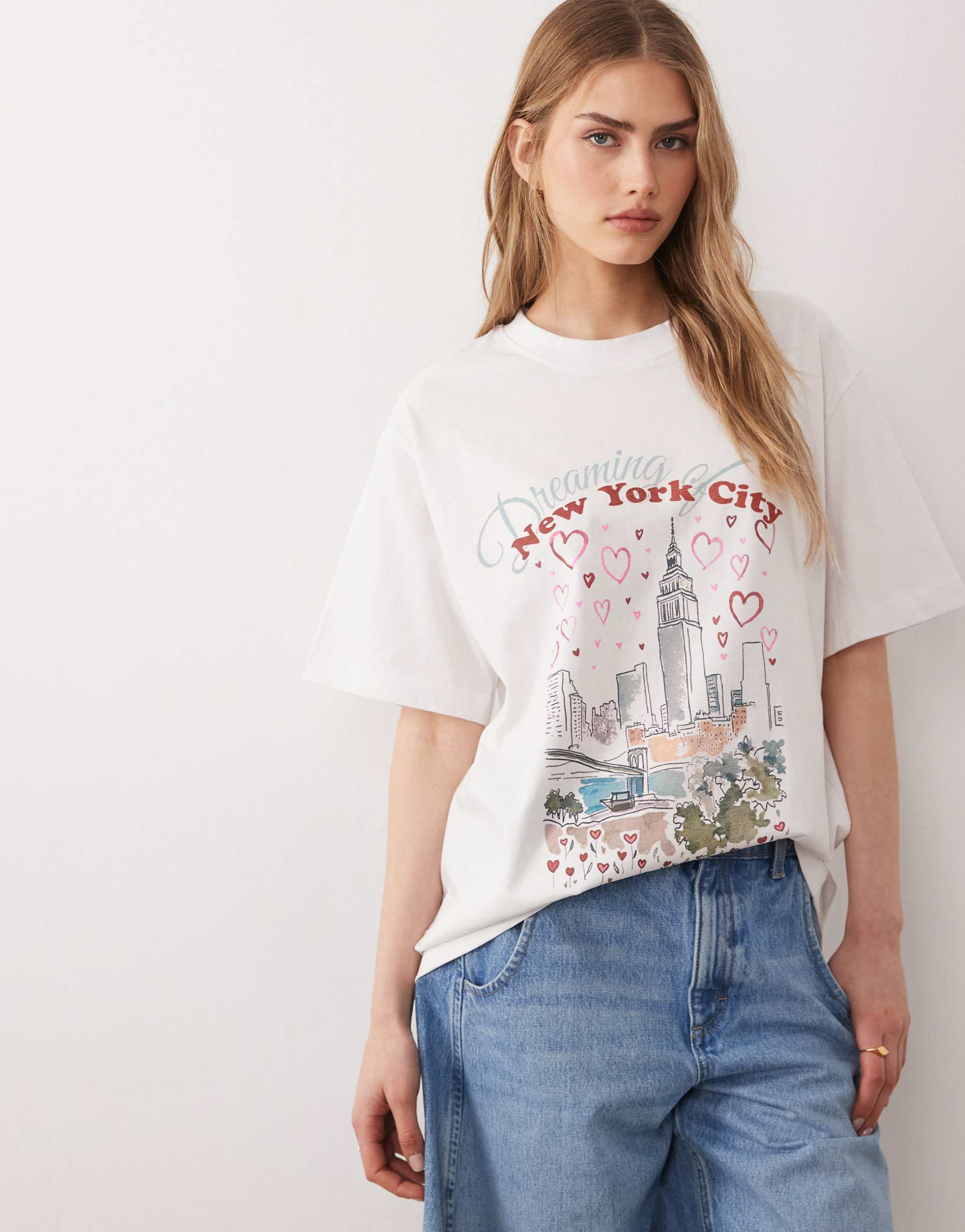 asos design short sleeve oversized t-shirt with new york city graphic in white