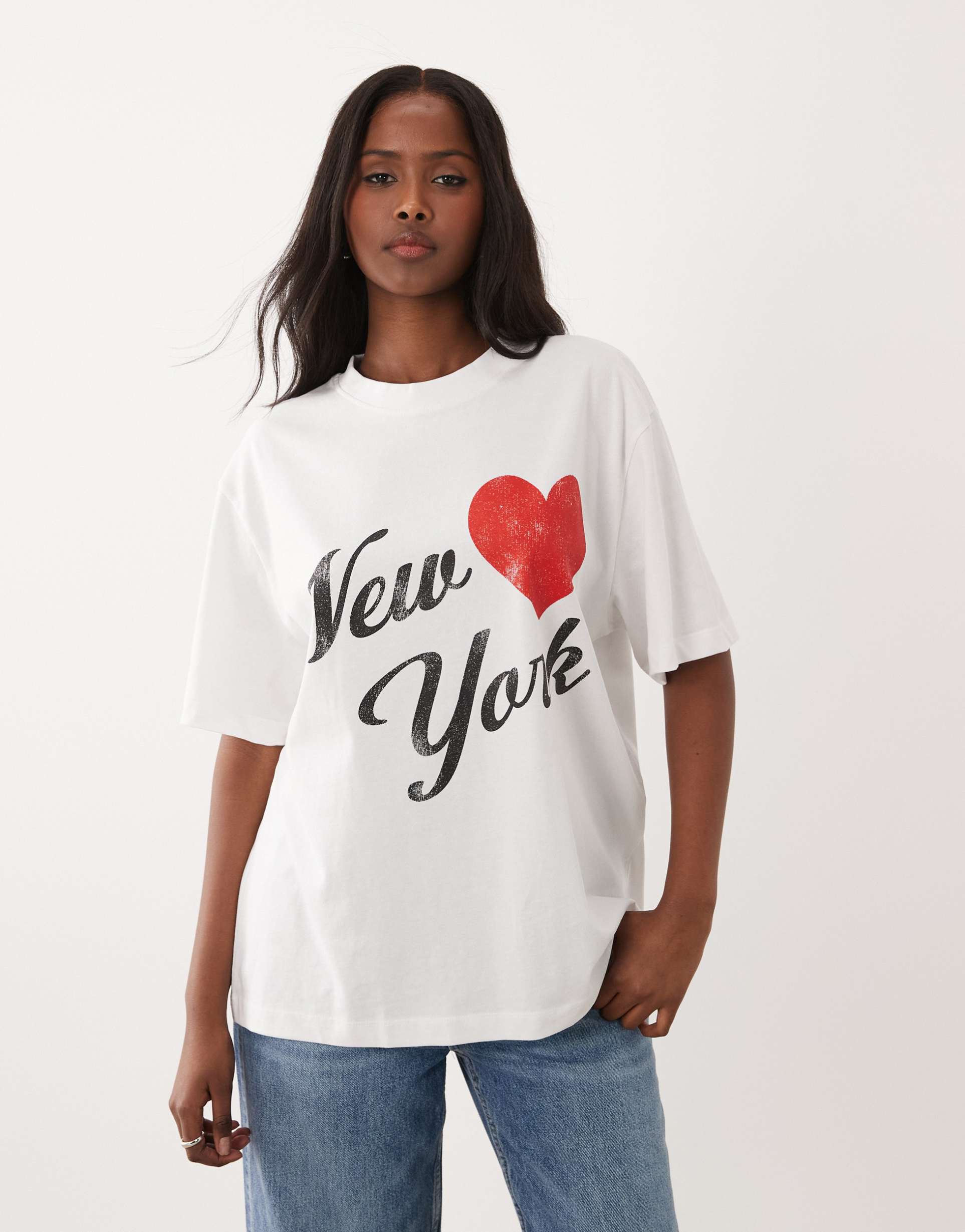 asos design short sleeve oversized t-shirt with new york graphic in white
