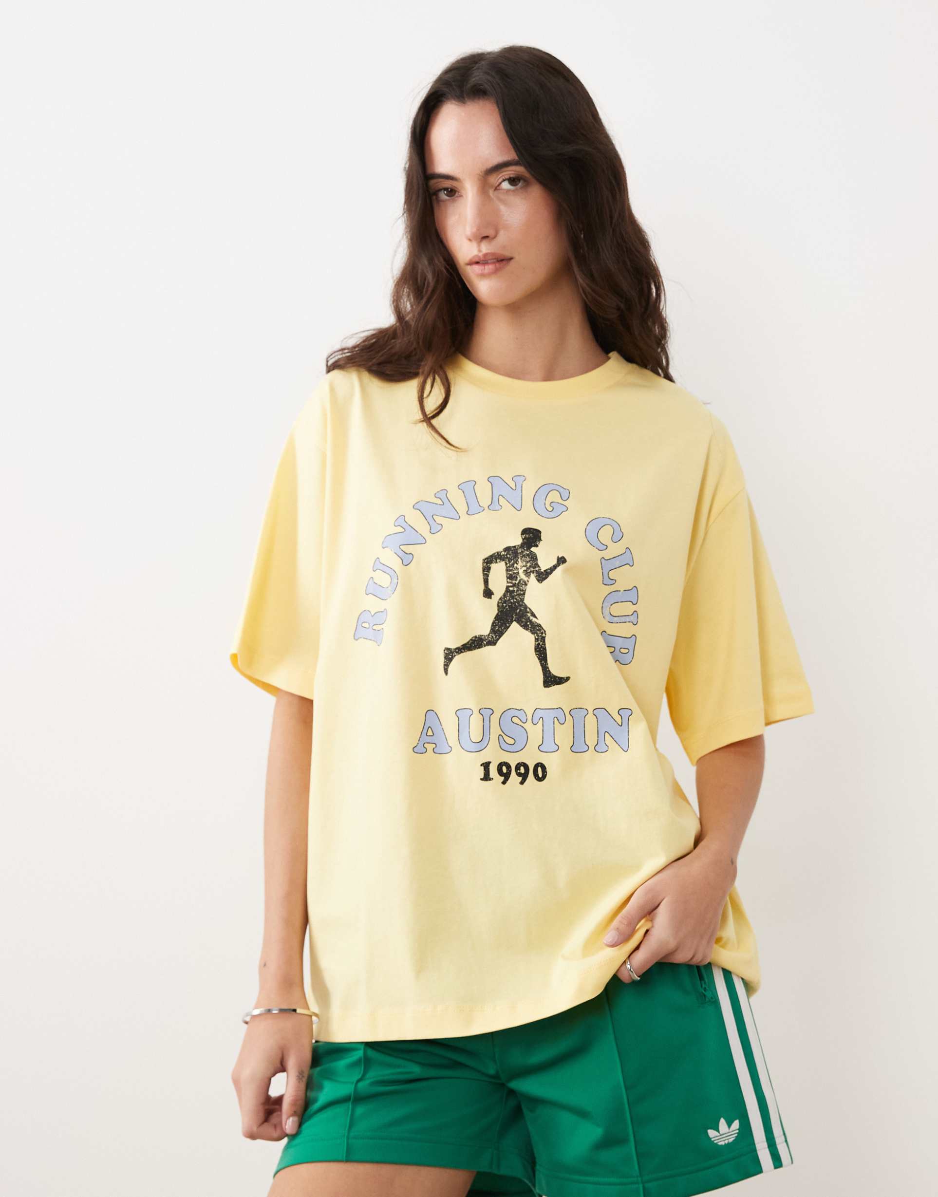 asos design short sleeve oversized t-shirt with running club graphic in buttermilk