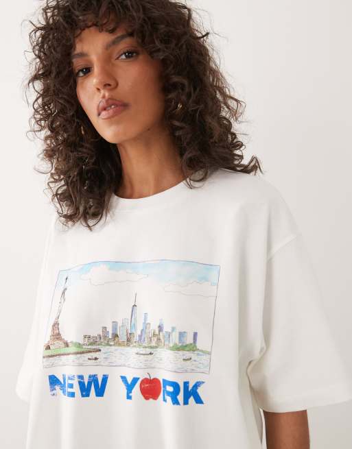 ASOS DESIGN short sleeve oversized t-shirt with scenic New York graphic in white, 2 of 4