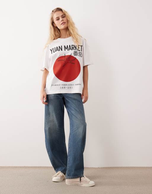 ASOS DESIGN short sleeve oversized t-shirt with tomato graphic in white, 2 of 4