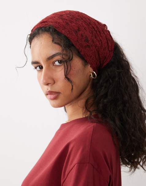 ASOS DESIGN short sleeve oversized top with lace bandana in burgundy - view 1