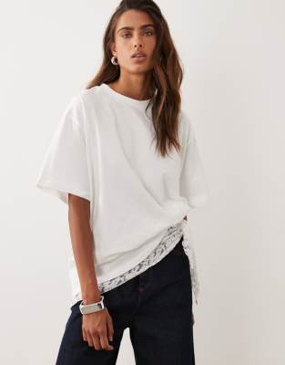 Asos Design Short Sleeve Oversized Top With Lace Bandana In White