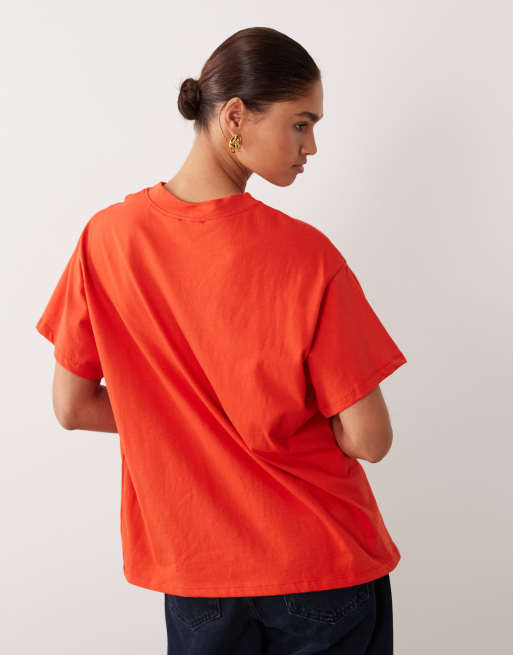 ASOS DESIGN short sleeve oversized top with slogan print in red, 2 of 4