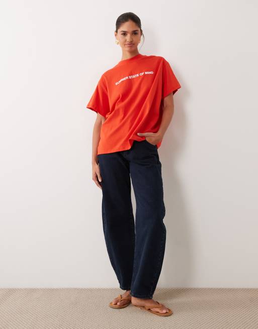 ASOS DESIGN short sleeve oversized top with slogan print in red, 4 of 4