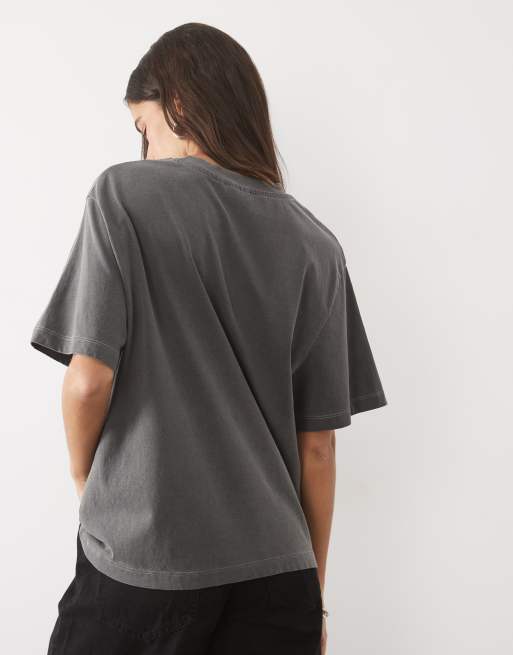 ASOS DESIGN short sleeve oversized with Witching Hour graphic top in washed charcoal, 4 of 4