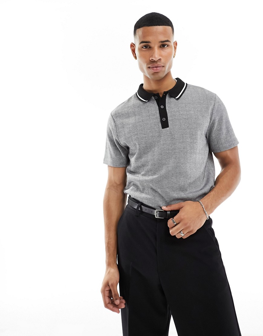ASOS DESIGN short sleeve polo in black and white check