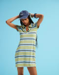 [ASOS DESIGN] ASOS DESIGN short sleeve polo mini dress in multi stripe XS MULTI