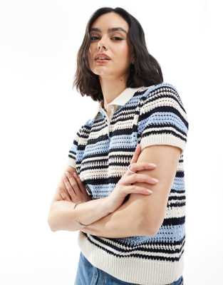 Asos Design Short Sleeve Polo Top In Multi