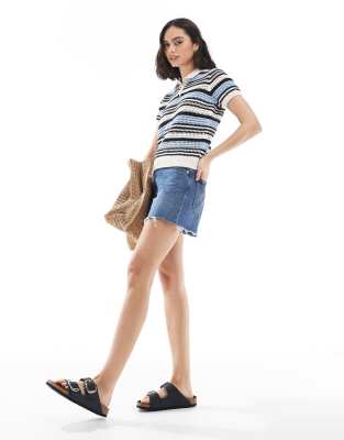 Asos Design Short Sleeve Polo Top In Multi