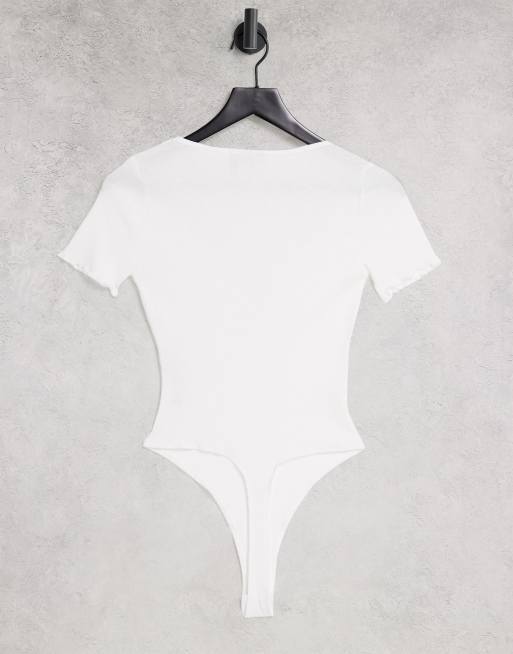 ASOS DESIGN short sleeve popper front bodysuit in white, 2 of 4