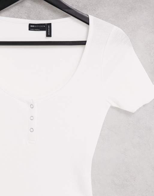 ASOS DESIGN short sleeve popper front bodysuit in white, 3 of 4
