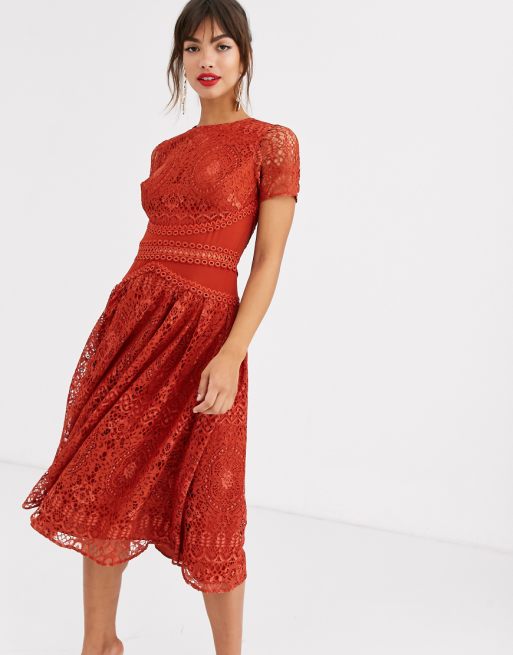 ASOS DESIGN short sleeve prom dress in lace with circle ASOS DESIGN short sleeve prom dress in lace with circle