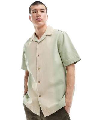 short sleeve relaxed camp denim shirt in green ombre wash