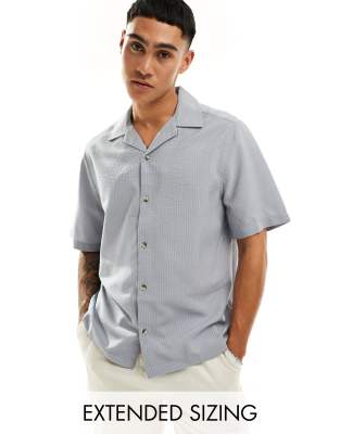 Asos Design Short Sleeve Relaxed Fit Camp Collar Textured Shirt In Dusty Blue