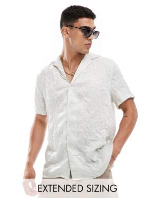 ASOS DESIGN ASOS DESIGN short sleeve relaxed fit deep revere collar satin shirt in grey-Silver